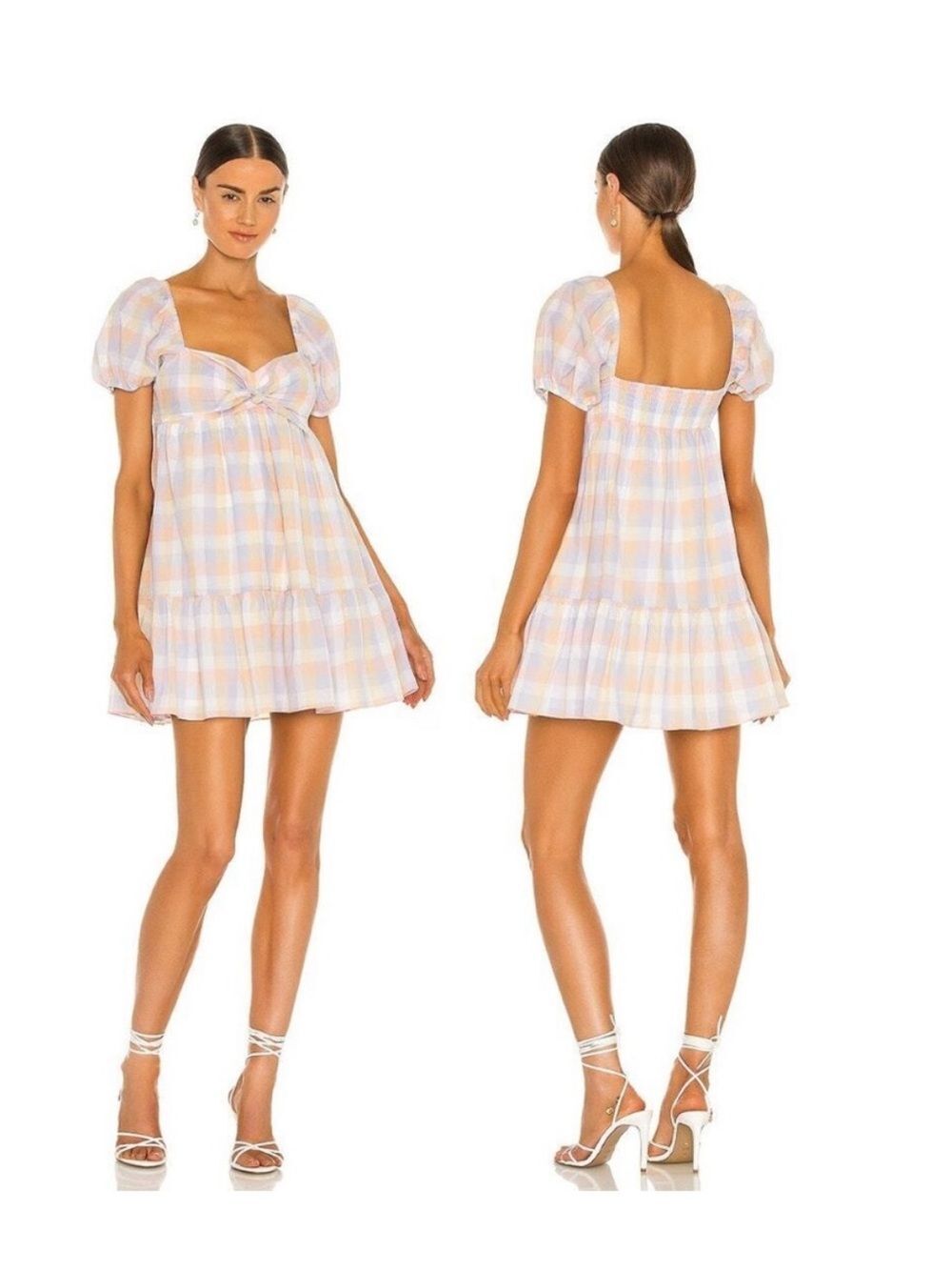 Amanda Uprichard Mini Dress Puff Sleeves Smocked Bust Goldie  size medium